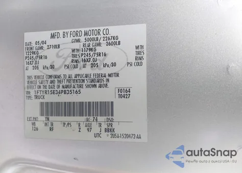 2004 Ford Ranger Xlt from USA, damaged, VIN 1FTYR15E34PB35165